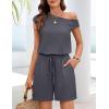 MEROKEETY Rompers for Women 2026 Summer Off The Shoulder Sleeveless Casual Beach Vacation Jumpsuits with Pockets(Dark Grey)