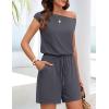 MEROKEETY Rompers for Women 2026 Summer Off The Shoulder Sleeveless Casual Beach Vacation Jumpsuits with Pockets(Dark Grey)