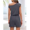 MEROKEETY Rompers for Women 2026 Summer Off The Shoulder Sleeveless Casual Beach Vacation Jumpsuits with Pockets(Dark Grey)