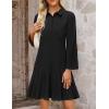 MEROKEETY Women’s 2025 Fall 3/4 Sleeve Shirt Dress Casual Button Down Shift Pleated Midi Dresses with Pockets(Black)