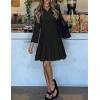 MEROKEETY Women’s 2025 Fall 3/4 Sleeve Shirt Dress Casual Button Down Shift Pleated Midi Dresses with Pockets(Black)