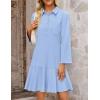 MEROKEETY Women’s 2025 Fall 3/4 Sleeve Shirt Dress Casual Button Down Shift Pleated Midi Dresses with Pockets(Light Blue)