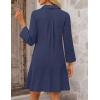 MEROKEETY Women’s 2025 Fall 3/4 Sleeve Shirt Dress Casual Button Down Shift Pleated Midi Dresses with Pockets(Navy)