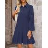 MEROKEETY Women’s 2025 Fall 3/4 Sleeve Shirt Dress Casual Button Down Shift Pleated Midi Dresses with Pockets(Navy)
