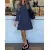 MEROKEETY Women’s 2025 Fall 3/4 Sleeve Shirt Dress Casual Button Down Shift Pleated Midi Dresses with Pockets(Navy)