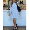 MEROKEETY Women’s 2025 Fall 3/4 Sleeve Shirt Dress Casual Button Down Shift Pleated Midi Dresses with Pockets(Striped Blue)