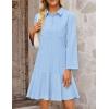 MEROKEETY Women’s 2025 Fall 3/4 Sleeve Shirt Dress Casual Button Down Shift Pleated Midi Dresses with Pockets(Striped Blue)