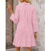 MEROKEETY Women’s 2025 Fall 3/4 Sleeve Shirt Dress Casual Button Down Shift Pleated Midi Dresses with Pockets(Striped Pink)