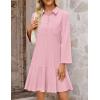 MEROKEETY Women’s 2025 Fall 3/4 Sleeve Shirt Dress Casual Button Down Shift Pleated Midi Dresses with Pockets(Striped Pink)