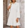 MEROKEETY Women’s 2025 Fall 3/4 Sleeve Shirt Dress Casual Button Down Shift Pleated Midi Dresses with Pockets(White)