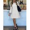 MEROKEETY Women’s 2025 Fall 3/4 Sleeve Shirt Dress Casual Button Down Shift Pleated Midi Dresses with Pockets(White)