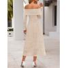 MEROKEETY Women’s 2025 Fall Long Sleeve Floral Midi Dress Off Shoulder Wedding Guest Formal Long Flowy Dresses(Apricot)