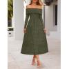 MEROKEETY Women’s 2025 Fall Long Sleeve Floral Midi Dress Off Shoulder Wedding Guest Formal Long Flowy Dresses(Army Green)