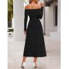 MEROKEETY Women’s 2025 Fall Long Sleeve Floral Midi Dress Off Shoulder Wedding Guest Formal Long Flowy Dresses(Black)
