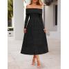MEROKEETY Women’s 2025 Fall Long Sleeve Floral Midi Dress Off Shoulder Wedding Guest Formal Long Flowy Dresses(Black)