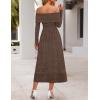 MEROKEETY Women’s 2025 Fall Long Sleeve Floral Midi Dress Off Shoulder Wedding Guest Formal Long Flowy Dresses(Coffee)