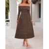 MEROKEETY Women’s 2025 Fall Long Sleeve Floral Midi Dress Off Shoulder Wedding Guest Formal Long Flowy Dresses(Coffee)