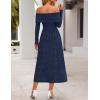 MEROKEETY Women’s 2025 Fall Long Sleeve Floral Midi Dress Off Shoulder Wedding Guest Formal Long Flowy Dresses(Dark Blue)