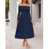 MEROKEETY Women’s 2025 Fall Long Sleeve Floral Midi Dress Off Shoulder Wedding Guest Formal Long Flowy Dresses(Dark Blue)