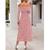 MEROKEETY Women’s 2025 Fall Long Sleeve Floral Midi Dress Off Shoulder Wedding Guest Formal Long Flowy Dresses(Pink)