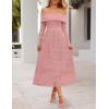 MEROKEETY Women’s 2025 Fall Long Sleeve Floral Midi Dress Off Shoulder Wedding Guest Formal Long Flowy Dresses(Pink)