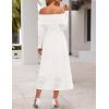 MEROKEETY Women’s 2025 Fall Long Sleeve Floral Midi Dress Off Shoulder Wedding Guest Formal Long Flowy Dresses(White)