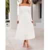 MEROKEETY Women’s 2025 Fall Long Sleeve Floral Midi Dress Off Shoulder Wedding Guest Formal Long Flowy Dresses(White)