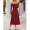 MEROKEETY Women’s 2025 Fall Long Sleeve Floral Midi Dress Off Shoulder Wedding Guest Formal Long Flowy Dresses(Wine Red)