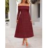 MEROKEETY Women’s 2025 Fall Long Sleeve Floral Midi Dress Off Shoulder Wedding Guest Formal Long Flowy Dresses(Wine Red)