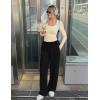 MEROKEETY Women’s 2025 Fall Two Piece Airport Outfits Lounge Sets Henley Shirts Wide Leg Pants Matching Sets(Beige Black)