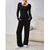 MEROKEETY Women’s 2025 Fall Two Piece Airport Outfits Lounge Sets Henley Shirts Wide Leg Pants Matching Sets(Black)