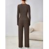 MEROKEETY Women’s 2025 Fall Two Piece Airport Outfits Lounge Sets Henley Shirts Wide Leg Pants Matching Sets(Coffee)