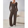 MEROKEETY Women’s 2025 Fall Two Piece Airport Outfits Lounge Sets Henley Shirts Wide Leg Pants Matching Sets(Coffee)