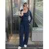 MEROKEETY Women’s 2025 Fall Two Piece Airport Outfits Lounge Sets Henley Shirts Wide Leg Pants Matching Sets(Dark Blue)