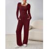 MEROKEETY Women’s 2025 Fall Two Piece Airport Outfits Lounge Sets Henley Shirts Wide Leg Pants Matching Sets(Wine Red)