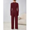 MEROKEETY Women’s 2025 Fall Two Piece Airport Outfits Lounge Sets Henley Shirts Wide Leg Pants Matching Sets(Wine Red)