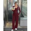 MEROKEETY Women’s 2025 Fall Two Piece Airport Outfits Lounge Sets Henley Shirts Wide Leg Pants Matching Sets(Wine Red)