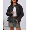 MEROKEETY Women’s 2025 Faux Suede Bomber Jackets Trendy Long Sleeve Zip Up Fall Winter Coat Outerwear(Black)