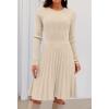 MEROKEETY Women’s 2025 Long Sleeve Mini Sweater Dress Crewneck Ribbed Knit A Line Pleated Swing Short Dresses(Apricot)