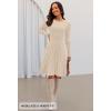 MEROKEETY Women’s 2025 Long Sleeve Mini Sweater Dress Crewneck Ribbed Knit A Line Pleated Swing Short Dresses(Apricot)