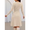 MEROKEETY Women’s 2025 Long Sleeve Mini Sweater Dress Crewneck Ribbed Knit A Line Pleated Swing Short Dresses(Apricot)