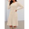 MEROKEETY Women’s 2025 Long Sleeve Mini Sweater Dress Crewneck Ribbed Knit A Line Pleated Swing Short Dresses(Apricot)