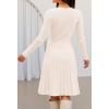 MEROKEETY Women’s 2025 Long Sleeve Mini Sweater Dress Crewneck Ribbed Knit A Line Pleated Swing Short Dresses(Beige)