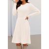 MEROKEETY Women’s 2025 Long Sleeve Mini Sweater Dress Crewneck Ribbed Knit A Line Pleated Swing Short Dresses(Beige)