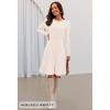 MEROKEETY Women’s 2025 Long Sleeve Mini Sweater Dress Crewneck Ribbed Knit A Line Pleated Swing Short Dresses(Beige)