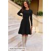 MEROKEETY Women’s 2025 Long Sleeve Mini Sweater Dress Crewneck Ribbed Knit A Line Pleated Swing Short Dresses(Black)