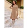 MEROKEETY Women’s 2025 Long Sleeve Mini Sweater Dress Crewneck Ribbed Knit A Line Pleated Swing Short Dresses(Khaki)