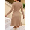 MEROKEETY Women’s 2025 Long Sleeve Mini Sweater Dress Crewneck Ribbed Knit A Line Pleated Swing Short Dresses(Khaki)
