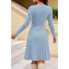MEROKEETY Women’s 2025 Long Sleeve Mini Sweater Dress Crewneck Ribbed Knit A Line Pleated Swing Short Dresses(Lightblue)