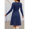 MEROKEETY Women’s 2025 Long Sleeve Mini Sweater Dress Crewneck Ribbed Knit A Line Pleated Swing Short Dresses(Navy)